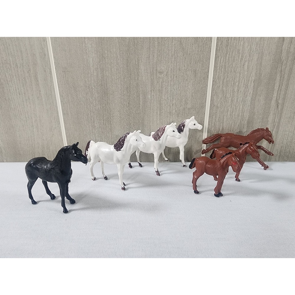 Vintage Horse Figurines Solid Molded Plastic Black White Brown Animal Toy Lot